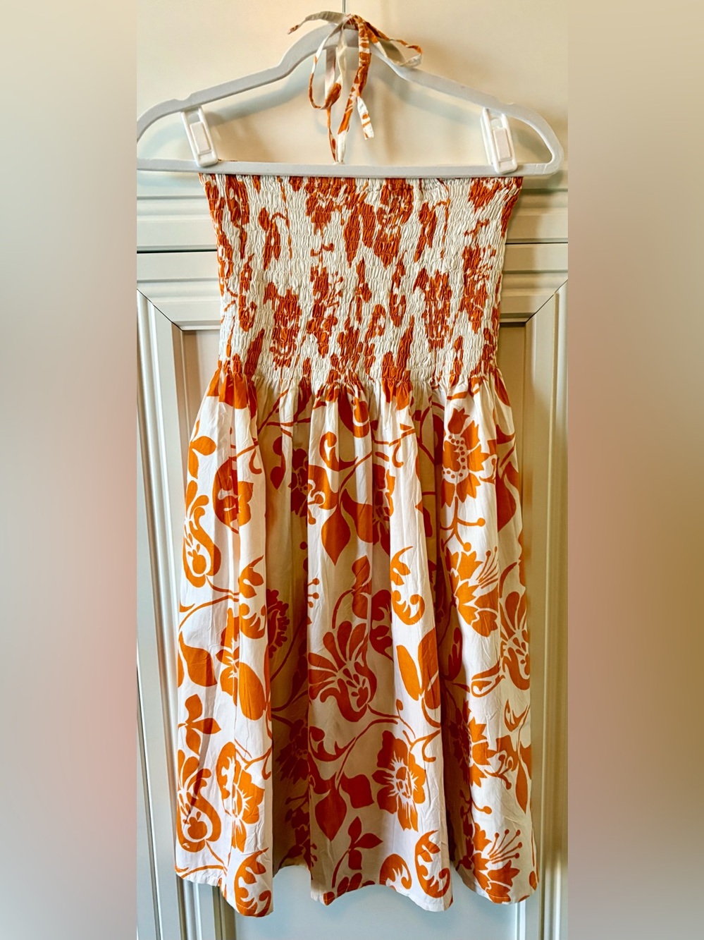 π CYN BY CYNTHIA MEHRA ORANGE FLORAL PRINT SMOCKED SUNDRESS SWIMSUIT COVER π - Picture 2 of 4